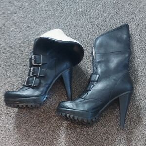 NWOB, Crown Vintage Black Heeled Boots with Buckles
